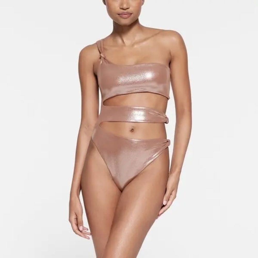 SKIMS Liquid Shine Swim Knotted One Shoulder Monokini